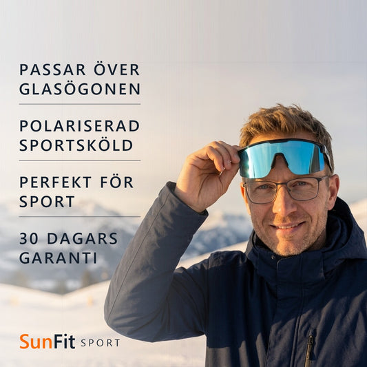 SunFit Sport Jet Blå – passar över glasögonen, polariserad sportsköld, perfekt för sport