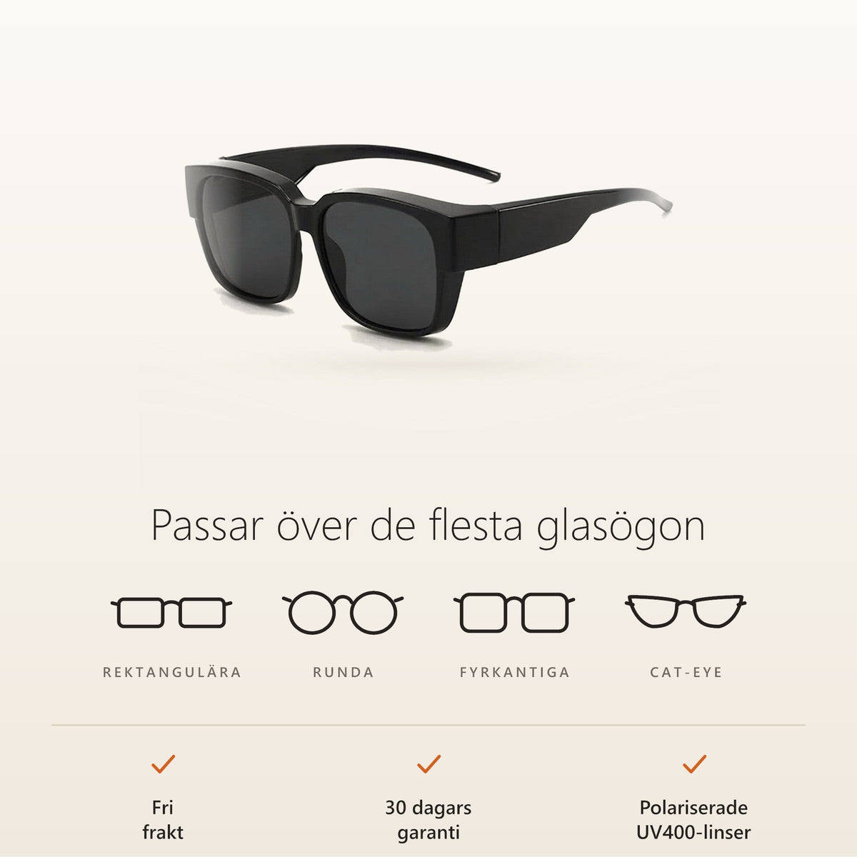 SunFit passar över de flesta glasögon – fri frakt, 30 dagars garanti, polariserade UV400-linser